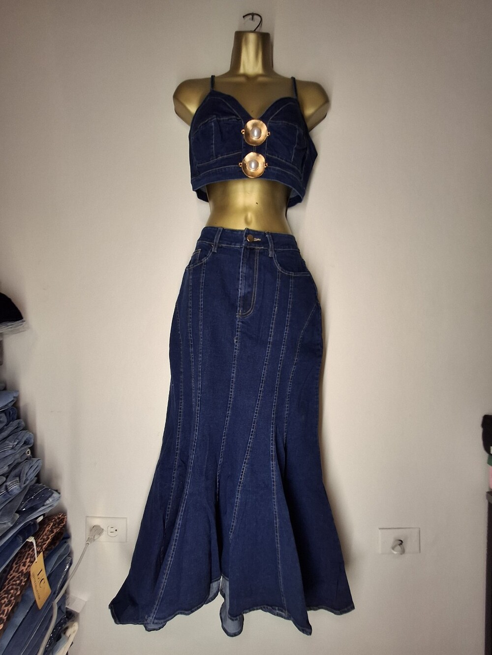 Navy Blue Denim Mermaid Skirt - Women